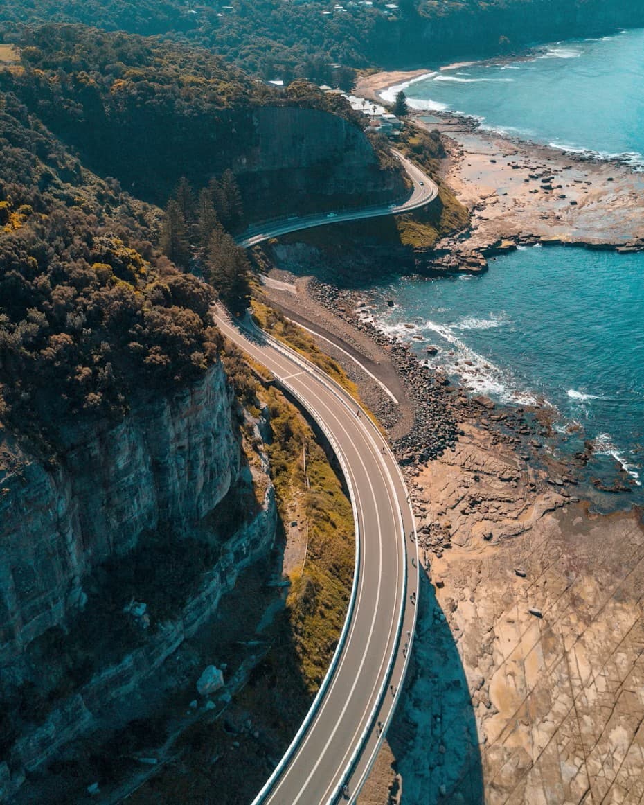 Aerial view of an Australian coastal road
